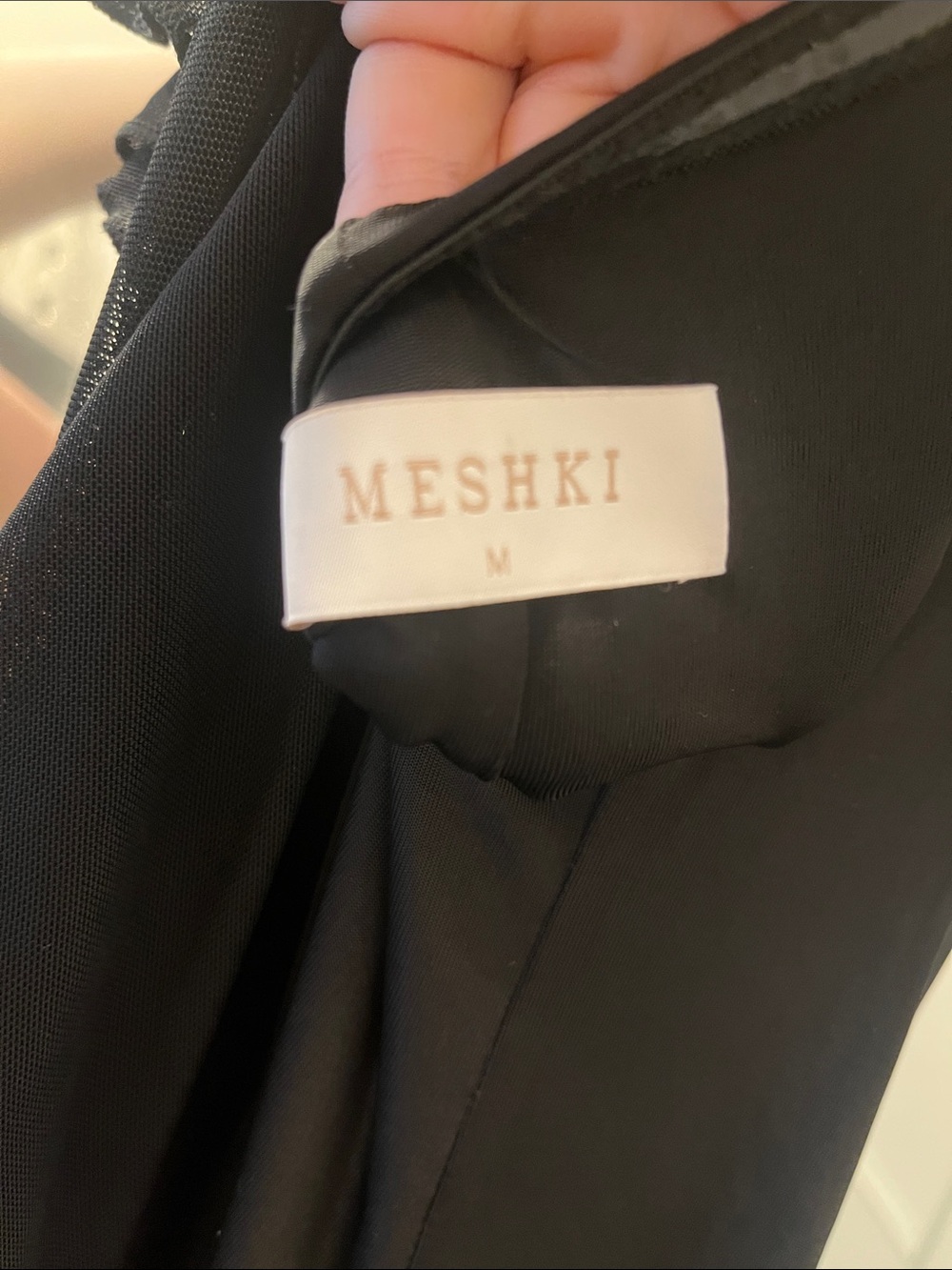 MESHKI Etta Ruffle Slinky Maxi Dress, Black, M - Picture 8 of 8